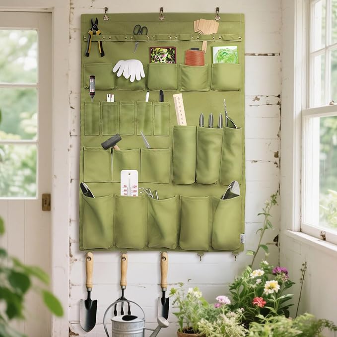 Canvas Wall Organizer for Garden Tool, Hand Tools, Stationery, Craft Items and Sewing Supplies,Green