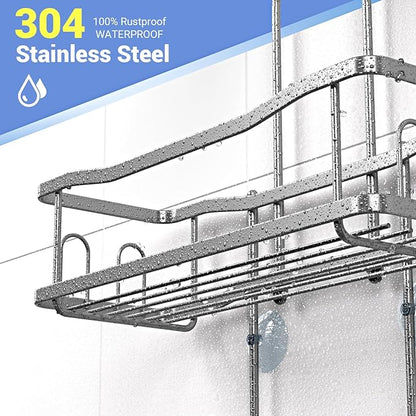 Aitatty Hanging Shower Caddy Bathroom Organizer: Rustproof Shower Shelf Racks Over Shower Head - No Drilling Inside Bath Shower Rack Shelves Over Showerhead for Shampoo with Soap Holder Silver