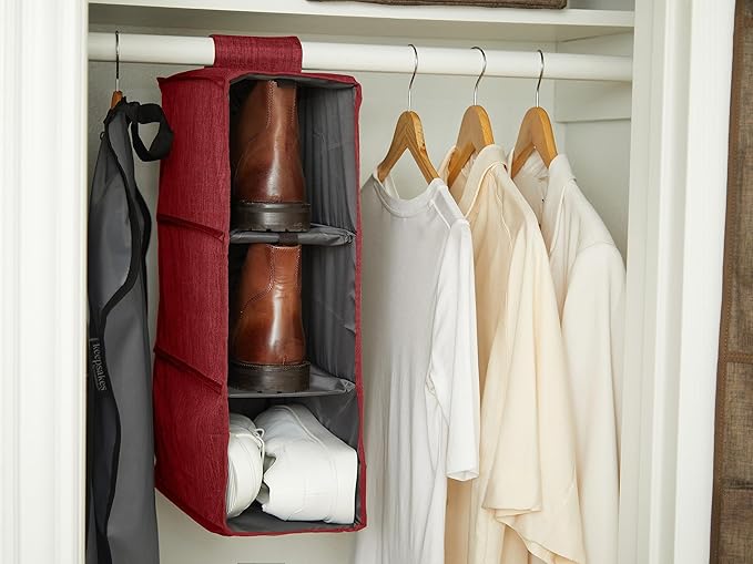 Covermates Keepsakes Hanging Shoe Organizer for Closet – Vertical Storage Shelves for Sneakers, Sandals, and Sweaters – Heavy-Duty Wardrobe Organization, Red Heather