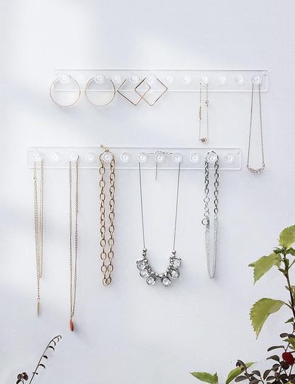 Heesch Necklace Holder, Acrylic Necklace Hanger, Wall Mount Necklace Organizer, Jewelry Hooks for Necklaces, Bracelets, Chains (2-pack Iridescent)