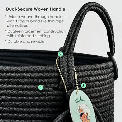 Modern Granny Small Cotton Rope Laundry Basket 16x10 Inch Dual Secure Woven Handle for Living Room Closet Clothes Blanket Organization
