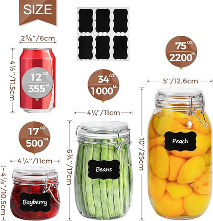 ComSaf 6-Pack 17oz Short Glass Jars for Drawers, Small Airtight Food Canisters for Spices, Nuts & Kids Snacks, Pint Sized Canning Jar Set for Jams, Pickles & Pantry Organization