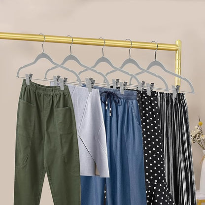 Quality Plastic 20-Pack Non Velvet Non-Flocked Thin Compact Coat Hangers with Metal Clips for Skirts Pants Blouses 360° Swivel Hook (Gray, 20)