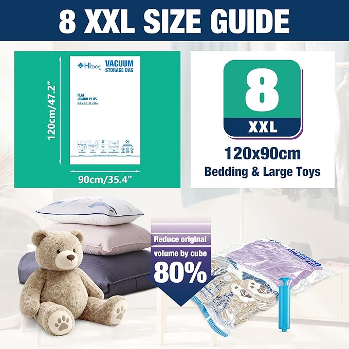 XXL Jumbo 47''X35'' Vacuum Storage Space Bags Extra Large for Blanket Bedding Comforters with Hand Pump (8 Pack)