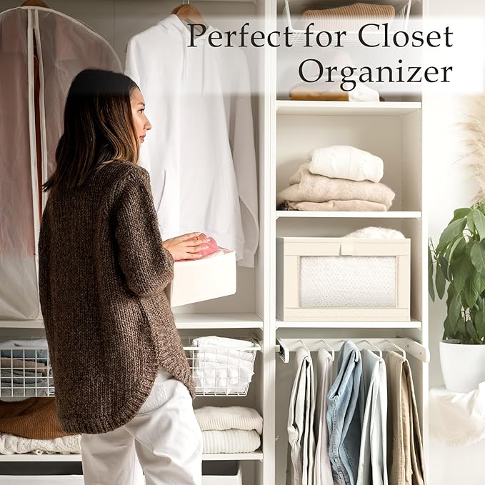 Criusia Beige Linen Closet Organizers and Storage, 8 Pack Foldable Mesh Window Large Linen Closet Baskets
