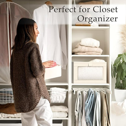 Criusia Beige Linen Closet Organizers and Storage, 8 Pack Foldable Mesh Window Large Linen Closet Baskets