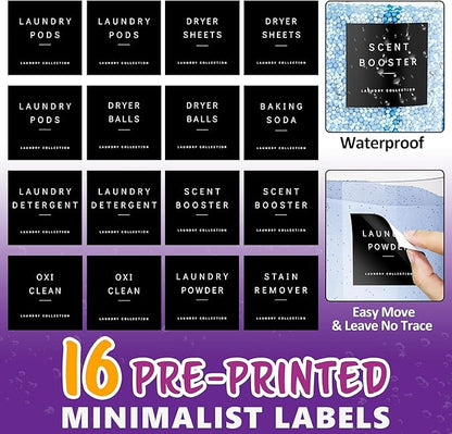 galasily 3 Pack Laundry Pods Container, Clear Laundry Room Organization Containers,Large Acrylic Detergent Powder Storage Containers Black Wooden Lids & Labels, Dryer Sheet Holder