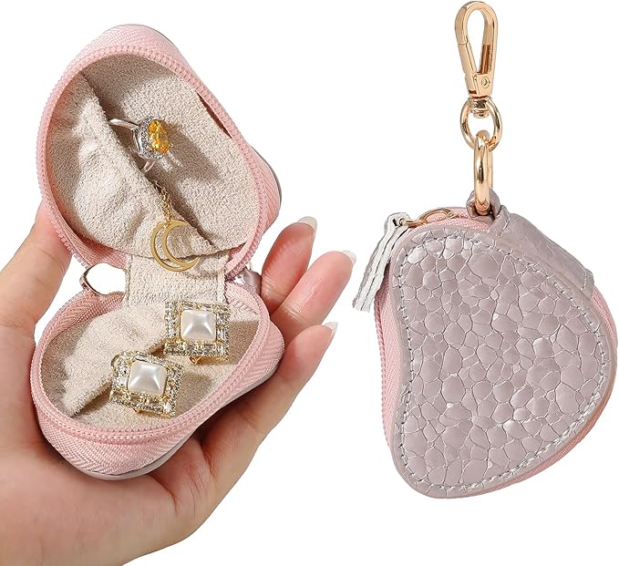 Jewelry Ring Holder Keychain Portable Travel Gym Mini Jewelry Storage Case for Rings Earrings Studs Necklace Organizer Case Box for Gym/Sports
