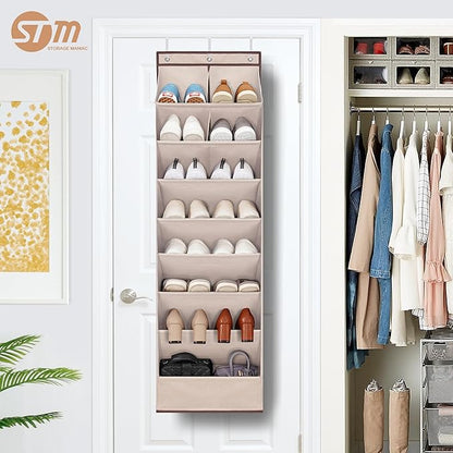 STORAGE MANIAC Over the Door Shoe Organizer Heavy-Duty Large Deep Pocket Hanging Shoe Organizer Shoe Rack Door Closet Shoe Organizer for Wall, Dorm & Narrow Door Storage Shoe Holder Oat Beige, 1 Pack