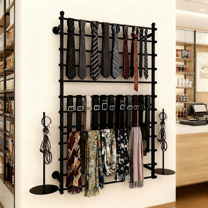 12 Layers Black Wall Display Stand Wrapping Paper Ribbon Organizer Holder Storage Scarf Tie Belt Towel Spool Sewing Tool Hijab Metal Shelving for Home, Retail Stores, Flower Shop,Studio-120cm