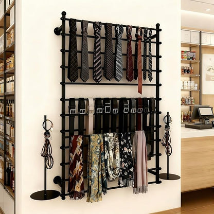 12 Layers Black Wall Display Stand Wrapping Paper Ribbon Organizer Holder Storage Scarf Tie Belt Towel Spool Sewing Tool Hijab Metal Shelving for Home, Retail Stores, Flower Shop,Studio-120cm
