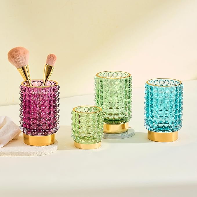 Makeup Brush Holder Organizer,Toothbrush Holders,Desk Pen Pencil Holder,Multifunctional Vintage Glass Brush Cup(A38-12-US/Purple/L)