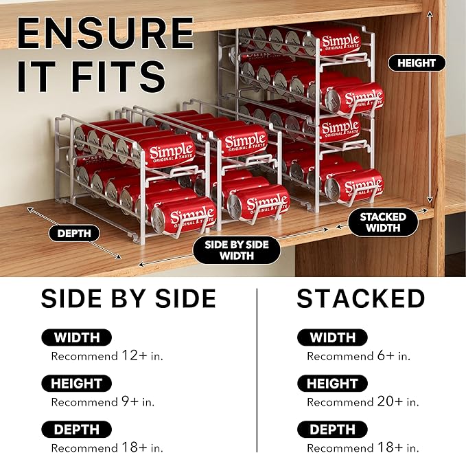 Simple Houseware Soda Can Organizer Stackable Rack Dispenser for Pantry/Refrigerator, White, 4 Pack