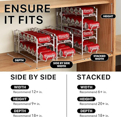 Simple Houseware Soda Can Organizer Stackable Rack Dispenser for Pantry/Refrigerator, White, 4 Pack