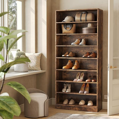 LITTLE TREE 9-Tier Shoe Cabinet, 32 Pairs Wooden Shoes Cabinet with Adjustable Shelves, 70.9" Tall Shoe Cabinet, Freestanding Modern Shoe Rack Organizer for Living Room Bedroom Entryway, Rustic Brown