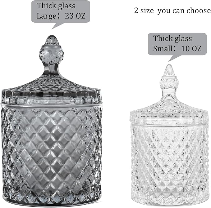 rejomiik Qtip Holder Glass Apothecary Jars with Lid for Bathroom Canisters Dispenser Decor, Storage Organizer for Cotton Swabs, Balls, Pads, Floss Picks, Candy, Grey