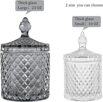 rejomiik Qtip Holder Glass Apothecary Jars with Lid for Bathroom Canisters Dispenser Decor, Storage Organizer for Cotton Swabs, Balls, Pads, Floss Picks, Candy, Grey