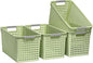 Soddeph Slim Plastic Storage Basket with Handles, Narrow Organizer box for Shelves, Organizer box for Organizing, Kitchen,Home,Office (Green, Large)