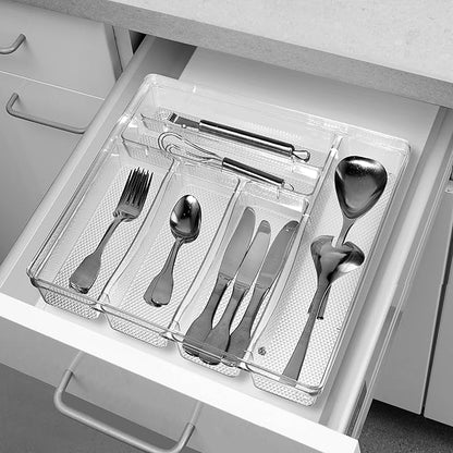 Oggi Silverware Organizer Tray, 6-Compartment, Clear