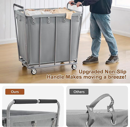 Hoctieon Large Laundry Cart with Wheels, 400L Heavy Duty Laundry Basket Organizer, Rolling Hamper Sorter for Clothes Storage, Industrial Dirty Clothes Hamper for Home & Hotel, Gray