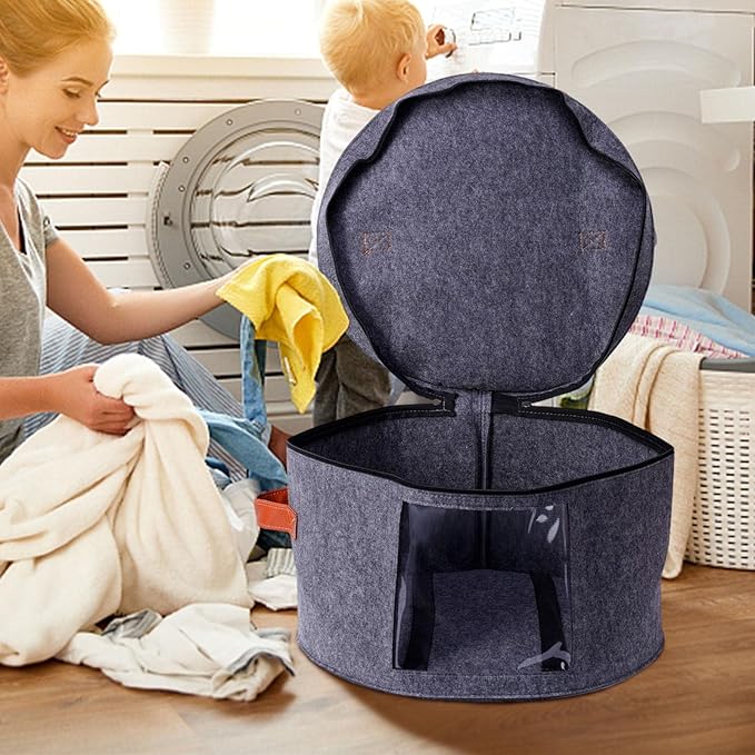 Large Hat Storage Box with Lid | Felt Round Foldable Hat Organizer | Travel Hat Boxes | Hat Organizer Box | Suitable for Various Types of Hats(11X17 Inch)