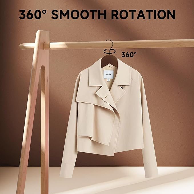 Premium Wooden Top Hangers, Heavy Duty Solid Wood Suit Hangers with 360° Swivel Hook & Anti-Slip Notches, Durable Clothes Hangers for Jackets, Coats, Shirts & Dresses(Walnut/12-Pack)