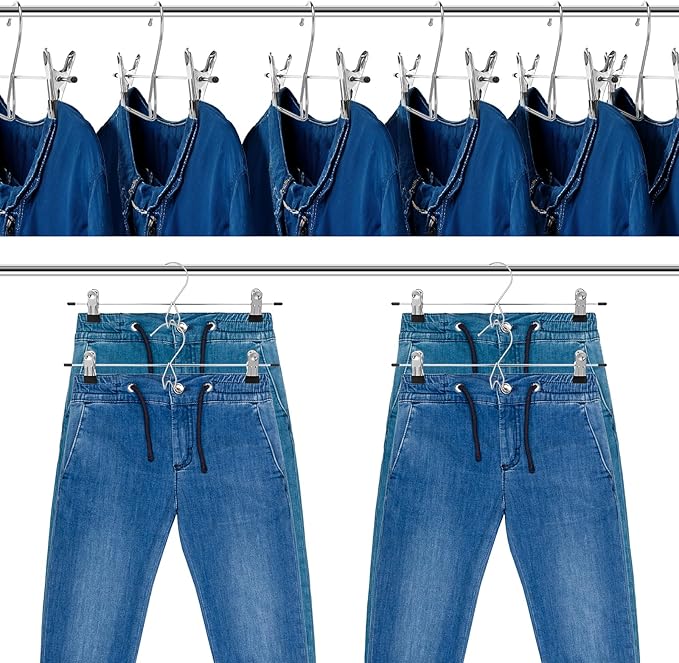 12 Pcs College Dorm Room Supplies Decor Skirt Pants Hangers with Clips Heavy Duty Clip Space Saving Stackable Add on Metal Organization and Storage for Jeans Towels Skirt Trousers Ties Socks