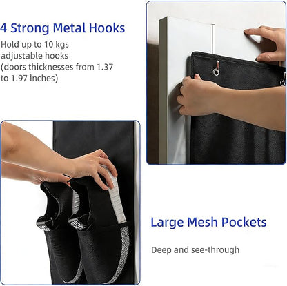 Over the Door Shoe Organizer, 40 Large Mesh Pockets Hanging Shoe Rack for Door, Space Saving Shoe Storage Organizer for Closet, Bedroom, Entryway, Black