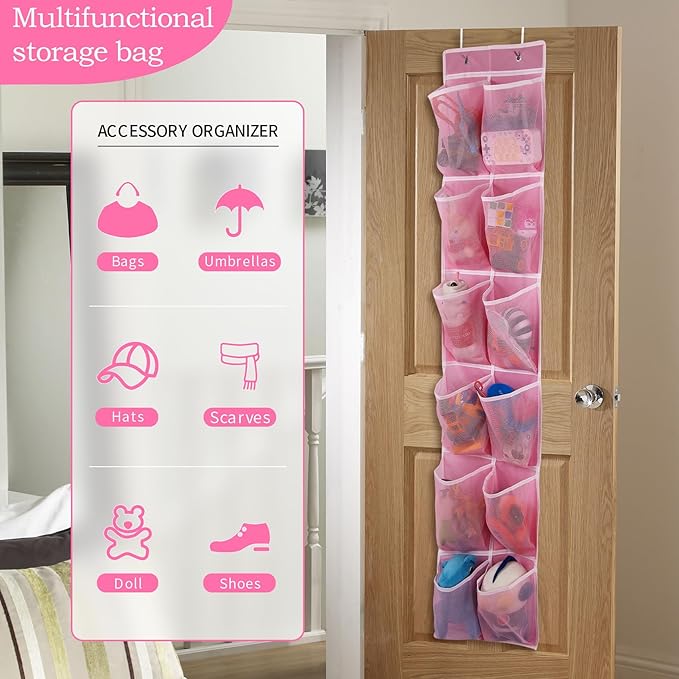 GOMAJI Over the Door 12 Pocket Hanging Shoe Organizer, Pink