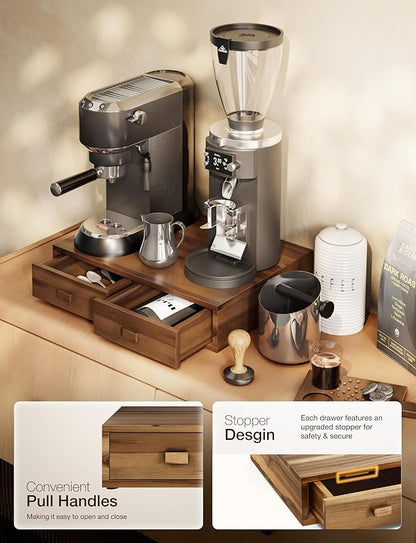 Tinamo Acacia Wood Coffee Pod Storage Drawer for K-cup Holder, Coffee Pod Drawer for Nespresso Pods Holder - Coffee Pod Holder with Drawers, Coffee Station Organizer for K Pod Holder (Walnut color)