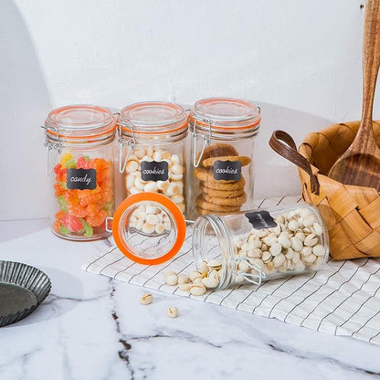 Glass Jars With Airtight Lids, 16 oz Glass Jars With Leak Proof Rubber Gasket,Wide Mouth Mason Jars With Hinged Lids For Kitchen Canisters,Glass Storage Containers 12 Pack