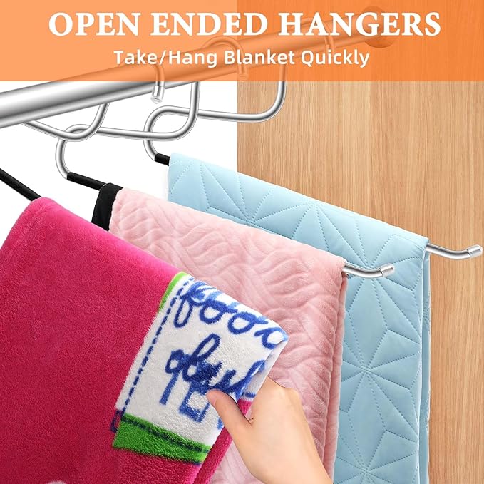6 Pack Blanket Hanger,Non Slip Hangers Space Saving Stainless Steel Heavy Duty Hangers,Upgraded Closet Organizers and Storage Pants Hanger for Table Cloths,Comforters,Bath Towels,Rugs Sleeping Bags