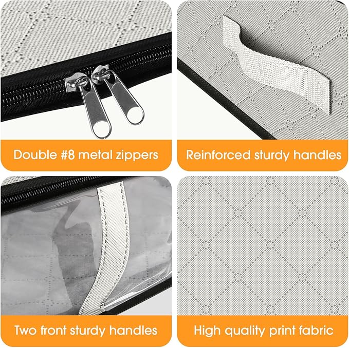 StorageRight Under Bed Storage Bags 8 Pack, 40L Large Clothes & Comforter Storage Containers with Clear Window, Breathable Fabric Organizer for Blankets, Bedding, Seasonal Clothing, White