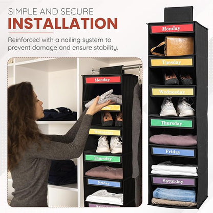 6-Day Adult & Kids Hanging Closet Organizer and Storage | Monday-Saturday Days of The Week Clothes Organizer | Space-Saving | Mornings Made Easy by Creative Dad