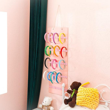 Tudomro Hanging Headband Holder for Girls Felt Hair Accessories Organizer with 60 Elastic Bands Bow Hanger for Girls Hair Bows Without Headbands(Pink,Plain Style)