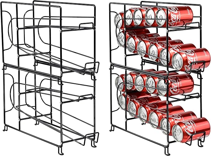 SUFAUY Beverage Can Dispneser Organizer, Stackable Shelves for Storage for Pantry, Black- 2 Pack