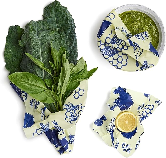 Bee's Wrap Beeswax Wraps for Food - 3 Pack of Assorted Beeswax Wraps - Small, Medium & Large Wrap - Plastic Free Made in USA Reusable Natural Food Wrap - Bees & Bears Print