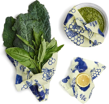 Bee's Wrap Beeswax Wraps for Food - 3 Pack of Assorted Beeswax Wraps - Small, Medium & Large Wrap - Plastic Free Made in USA Reusable Natural Food Wrap - Bees & Bears Print