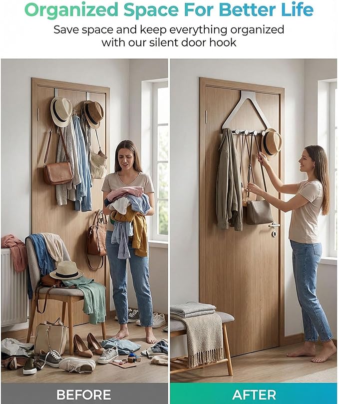 Over-the-Door Hanger Rack - Over-the-Door Hanger Organizer for Coat Hat Scarf Towels,No-Drill Heavy Duty Storage Organizer for Bedroom, Bathroom, and Entryway