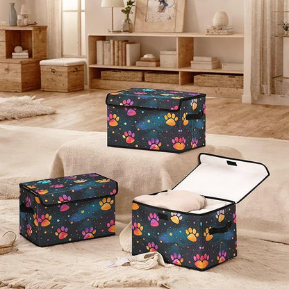 Stackable Clothes Storage Bins with Lids,Closet Organizers Fabric Printing Box for Home and Office,Blanket Clothes Organizers,Under Bed Storage Containers 3 Pack.