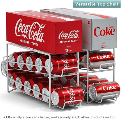 Sorbus Soda Can Rack Beverage Dispenser Dispenses 12 Standard Size 12oz Cans - Refrigerator Can Dispenser Rack (2 Pack, White)