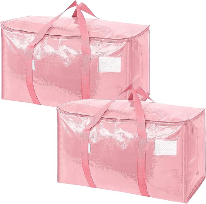 TICONN 2 Pack Extra Large Moving Bags Heavy Duty with Zippers & Carrying Handles, Durable Storage Bags Moving Boxes for Closet Organizers and Storage (2 Pack, Coral)