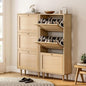 Narrow Shoe Cabinet with 3 Flip Drawers Set of 2 Hidden Freestanding Shoe Rack with Rattan Doors Wooden Shoe Storage Cabinet with Wood Legs for Entryway Slim Hallway Apartment, Natural Oak