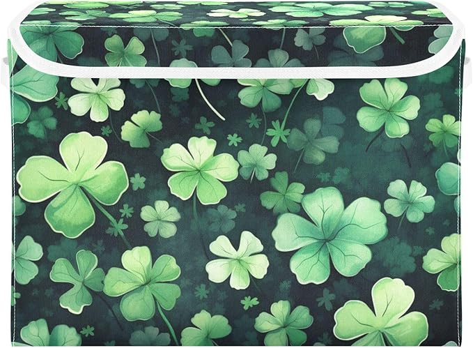 senya St. Patrick's Day Baskets Collapsible Storage Bins with Lids, St Patricks Clover Leaves Storage Boxes Clothes Baskets for Organizing