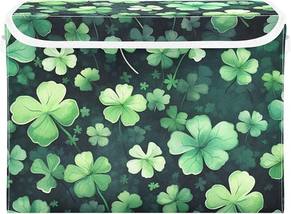 senya St. Patrick's Day Baskets Collapsible Storage Bins with Lids, St Patricks Clover Leaves Storage Boxes Clothes Baskets for Organizing