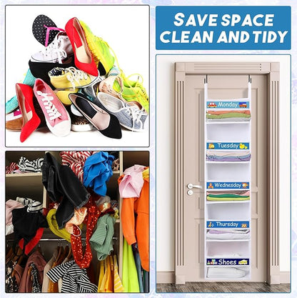 Black White 2 Pack 5 Shelf Weekly Clothes Organizer for Kids Over the Door Hanging Storage Monday through Friday Heavy Duty Clothes Organization for Bathroom Nursery Bathroom Kitchen