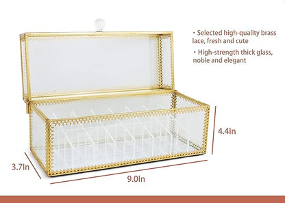 FSyueyun Glass Lipstick Organizer Holder with 24 Slot, Dust Free Vanity Lip Gloss Lipstick Eye Liner Makeup Display Cases Decoration for Dresser Countertop