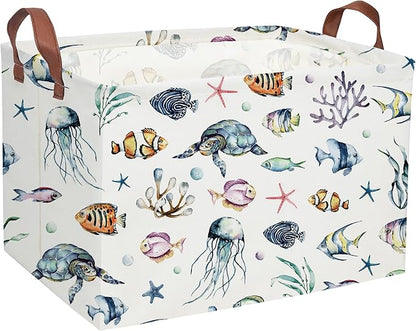 Sanjiaofeng Rectangular Kids Basket Ocean Storage Bins,Boys and Girls Storage Basket with Handles.Clothers,Toys,Books,Kid's Gifts Bins. (Ocean)