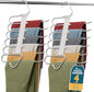 Lifemaster Space Saving Pants Hangers 4 Pack, 6 Layer Jeans Hangers & Closet Organizer for Jeans, Scarves, & Skirts, Multi-Layer Hanger with Anti-Slip Stopper, Heavy-Duty S-Type Stainless Steel, White