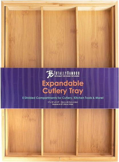 Totally Bamboo Expandable 5-Compartment Drawer Organizer, Expands from 13 to 22" Wide